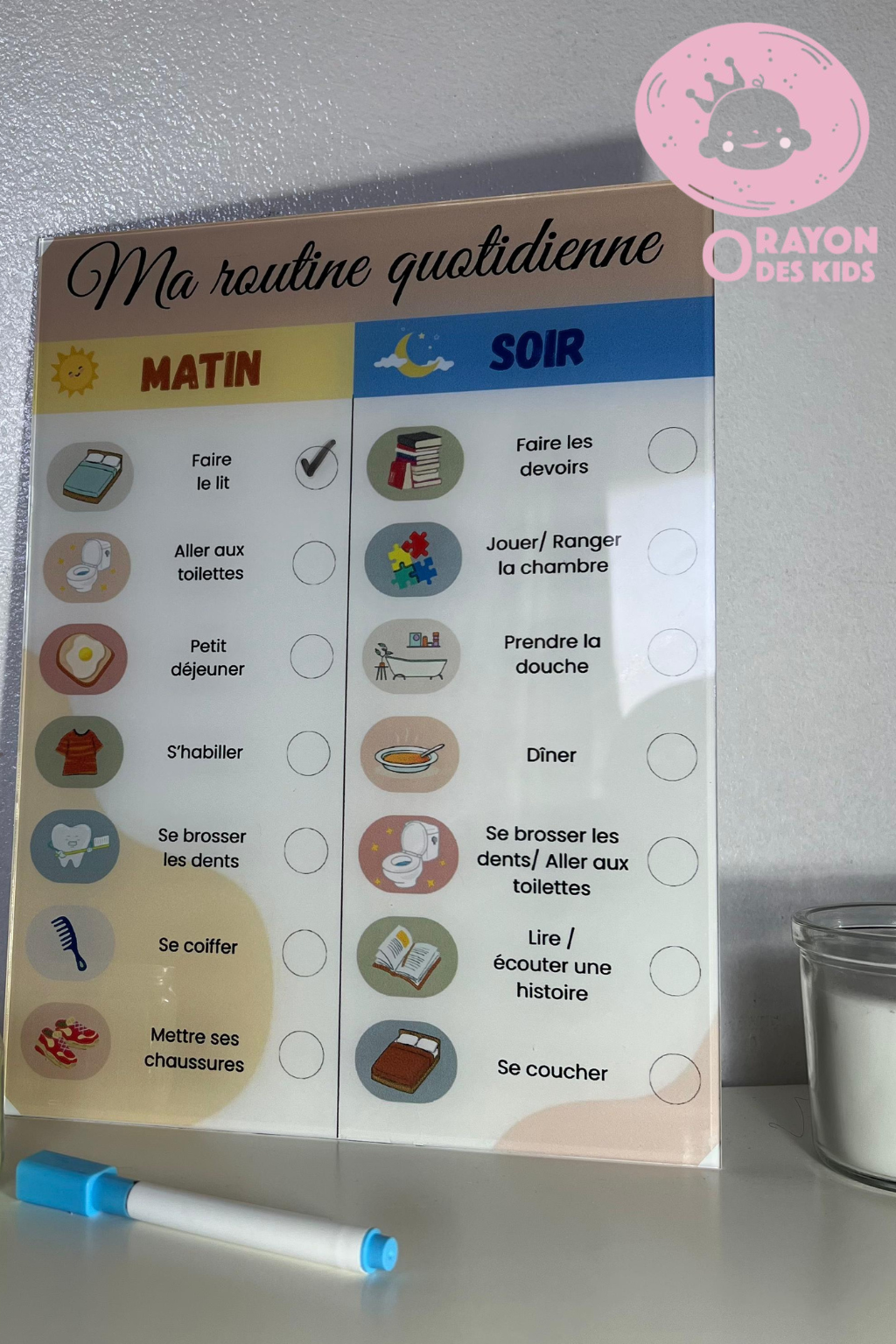 Tableau de routine en plexiglass