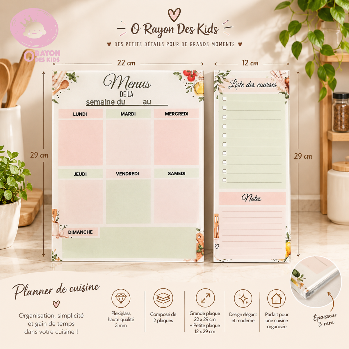 Duo Planner de Cuisine en Plexiglass – Menus & Courses