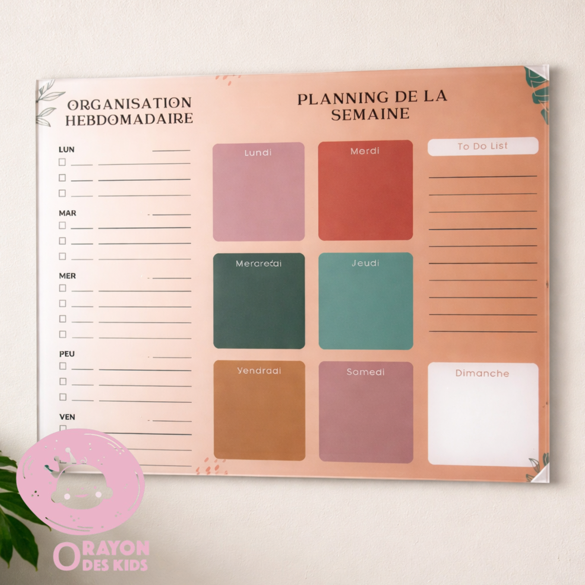 Planner Hebdomadaire Mural en Plexiglass – Effaçable & Réutilisable